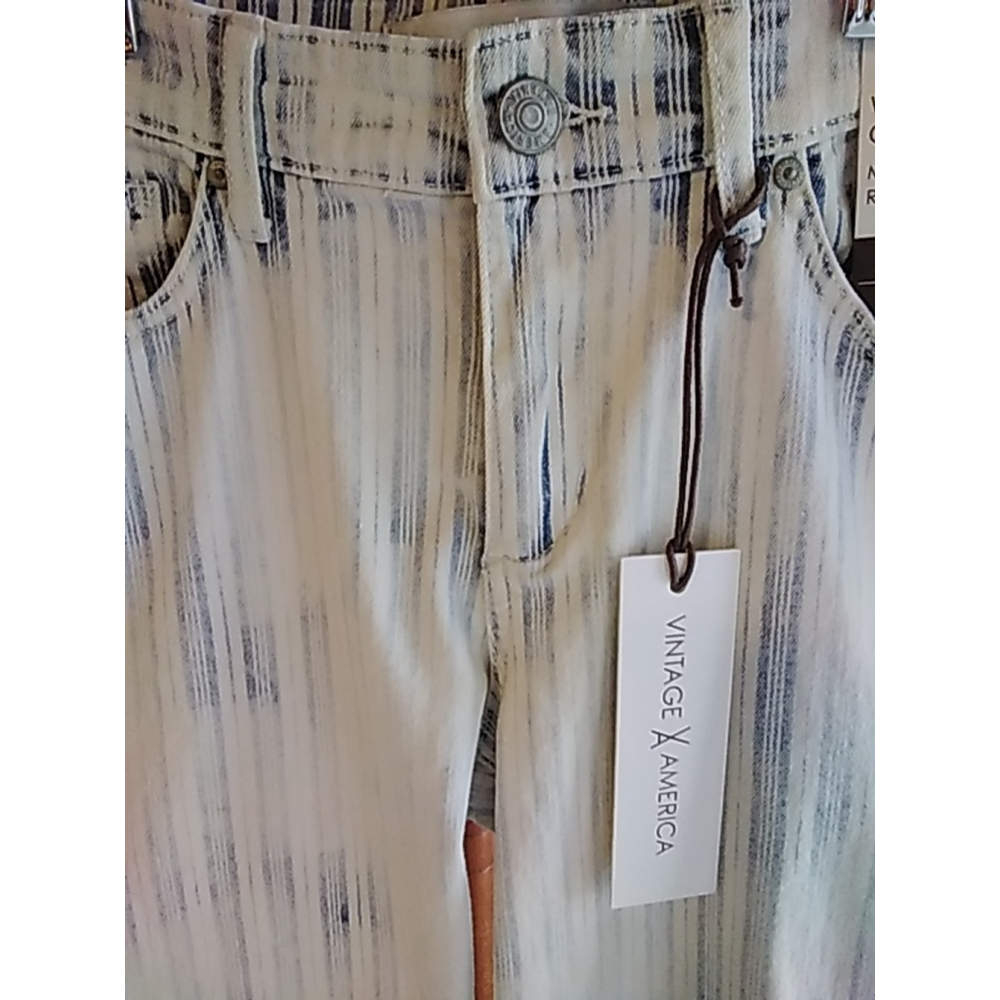 Vintage America Weekend Crop Jeans Size 6 NWT Distressed Stripe Wash Denim - Picture 5 of 13